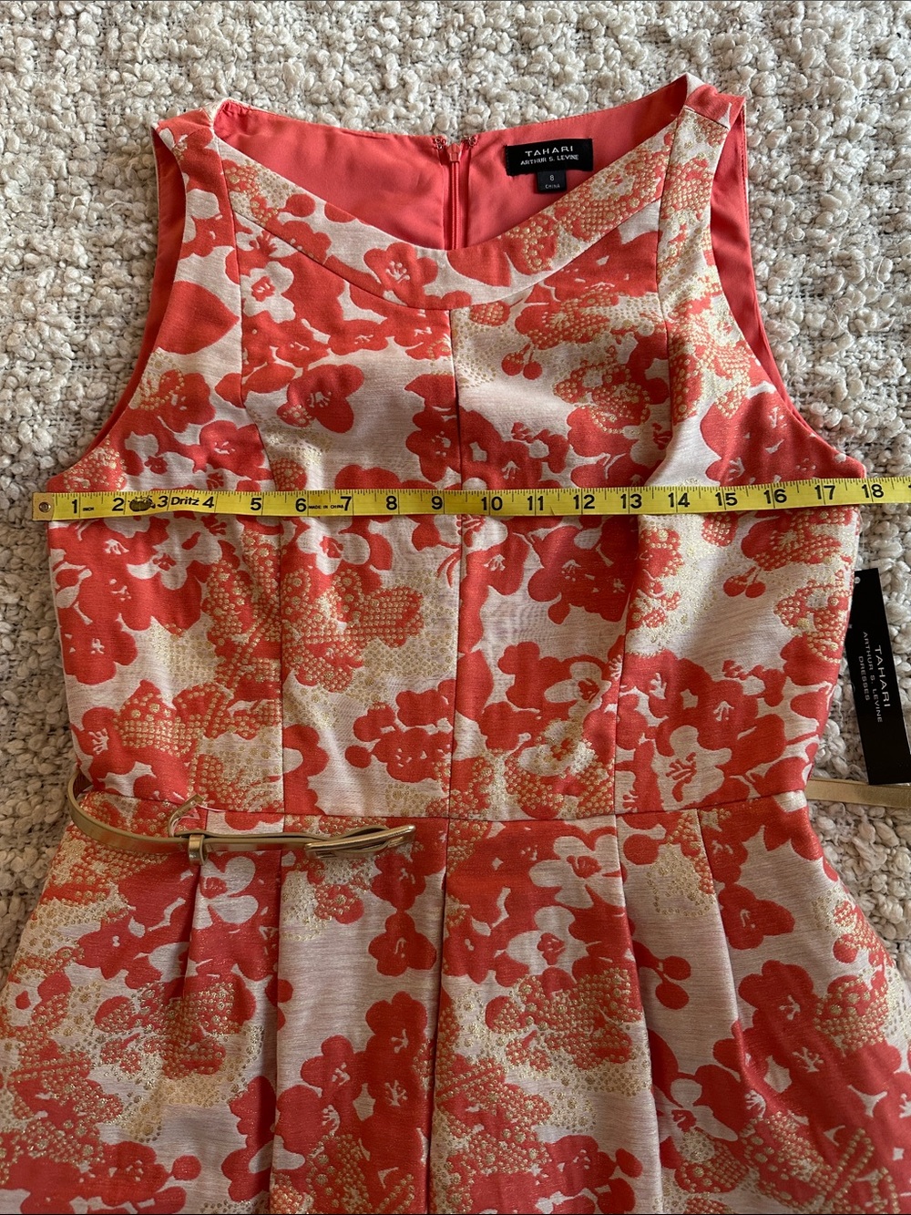 NWT Tahari Arthur Levine Retro Coral and Gold Brocade Cocktail Dress “Bonnie” - Picture 10 of 15